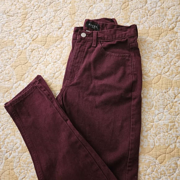 RARE Vintage Guess High Rise Straight Leg Jeans Maroon - Picture 2 of 13